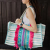 Aqua Blue and Green Striped Wholesale Beach Tote Bag