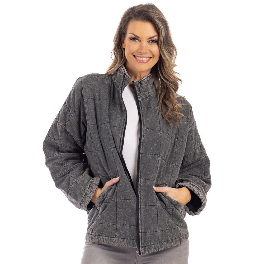 Charcoal Garment Washed Wholesale Quilted Jacket
