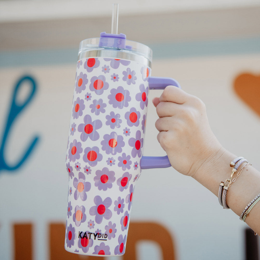 Purple Checkerboard 40 Oz Handle Tumbler