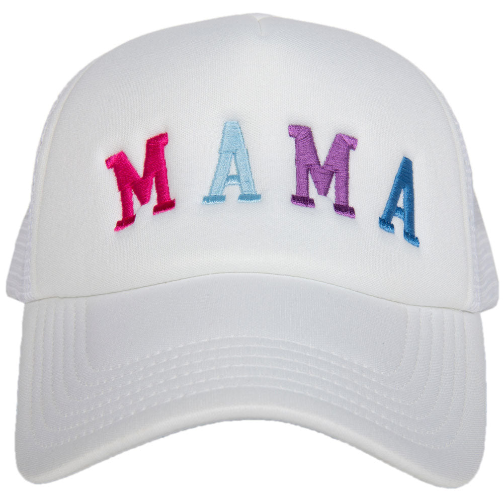 MAMA (Multicolored) Trucker Hat (All White)