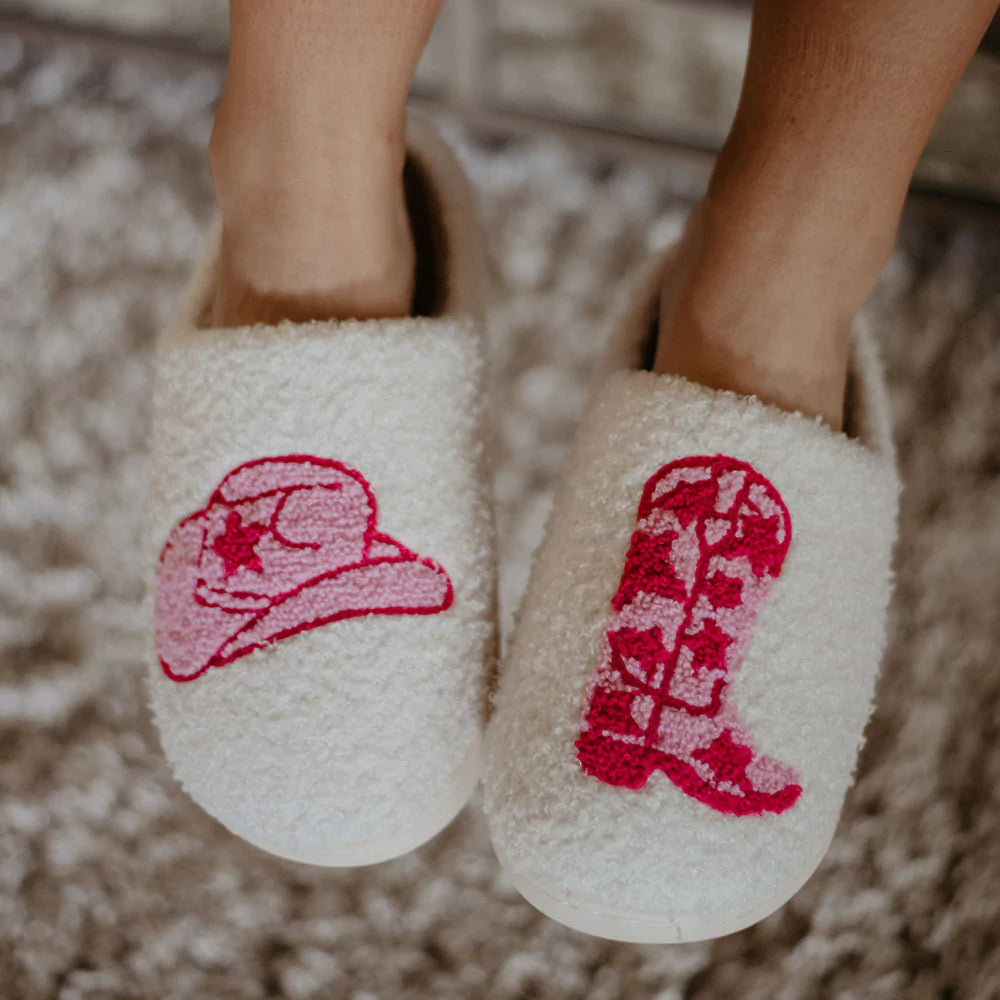 Boot and Cowgirl Hat House Slippers