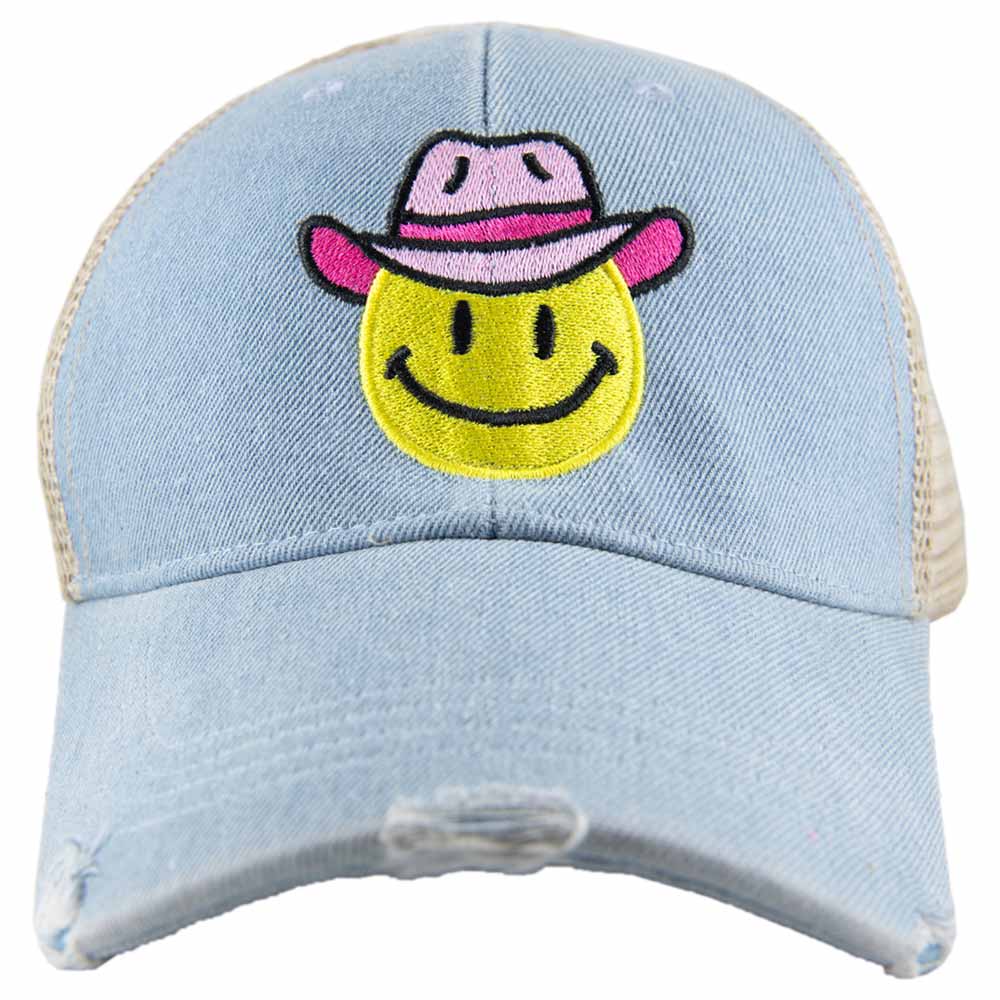 Cowboy Hat Happy Face Wholesale Denim Trucker Hat