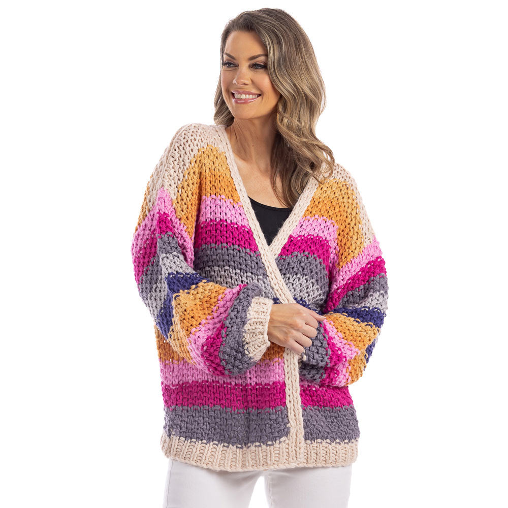 Warm Stripes Wholesale Women's Crochet Cardigan