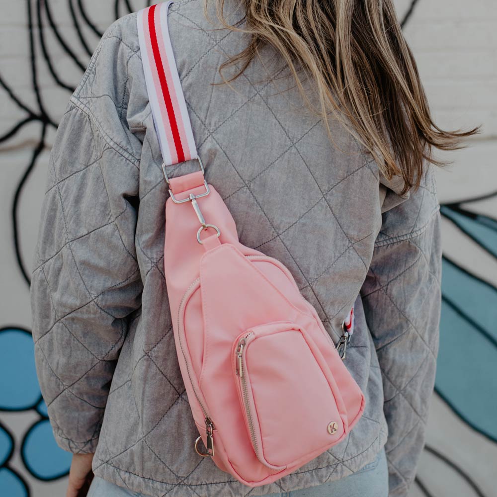 Light Pink Crossbody SLING BAG with Striped Strap