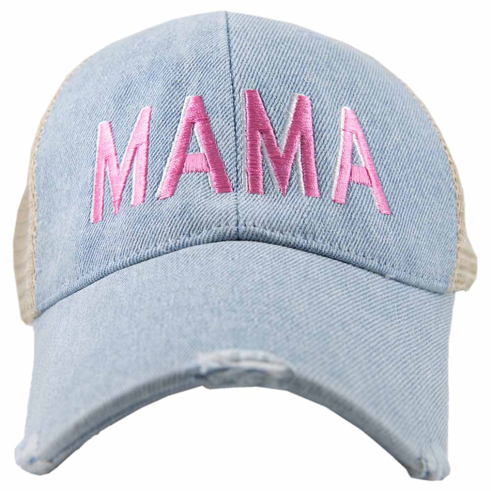 MAMA (Pink and White) Wholesale Denim Trucker Hat