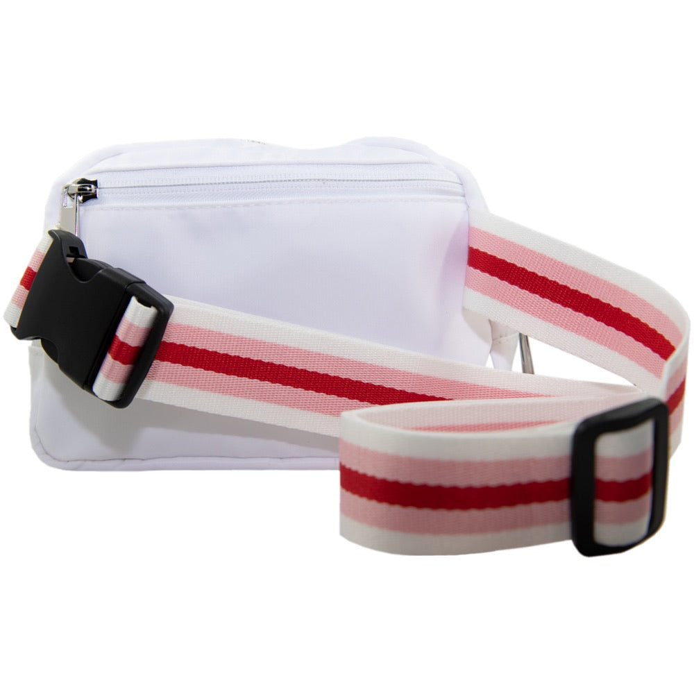 White Solid Wholesale Belt Bag with Striped Strap