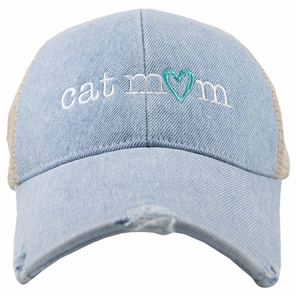 Cat Mom (Mint Heart) Denim Wholesale Trucker Hat