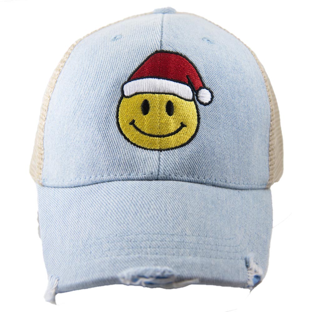 Santa Happy Face Women's Denim Wholesale Trucker Hat