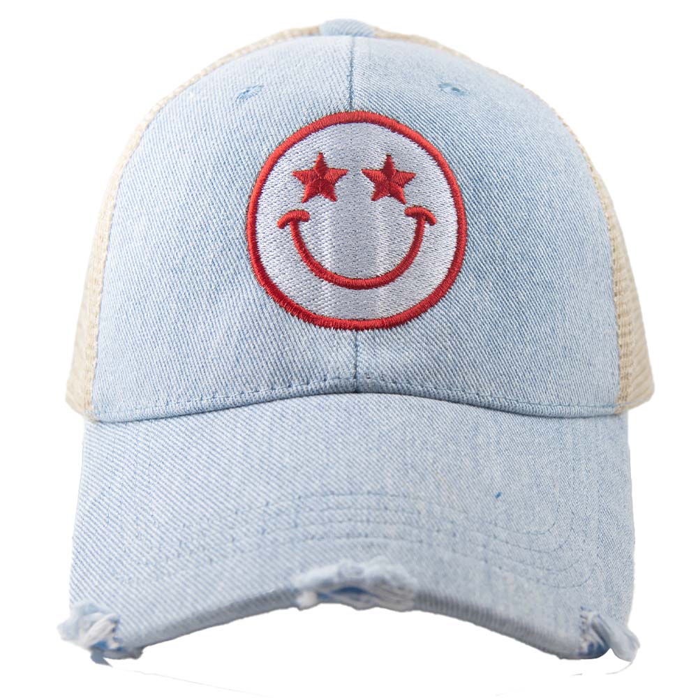 Star Eyed Happy Face Wholesale Denim Trucker Hat