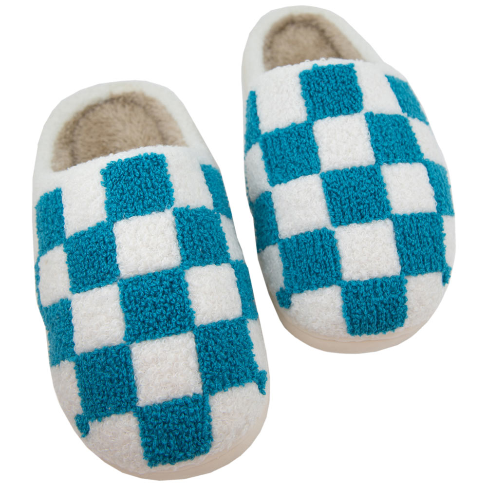 Teal Checkered Pattern Wholesale Slippers