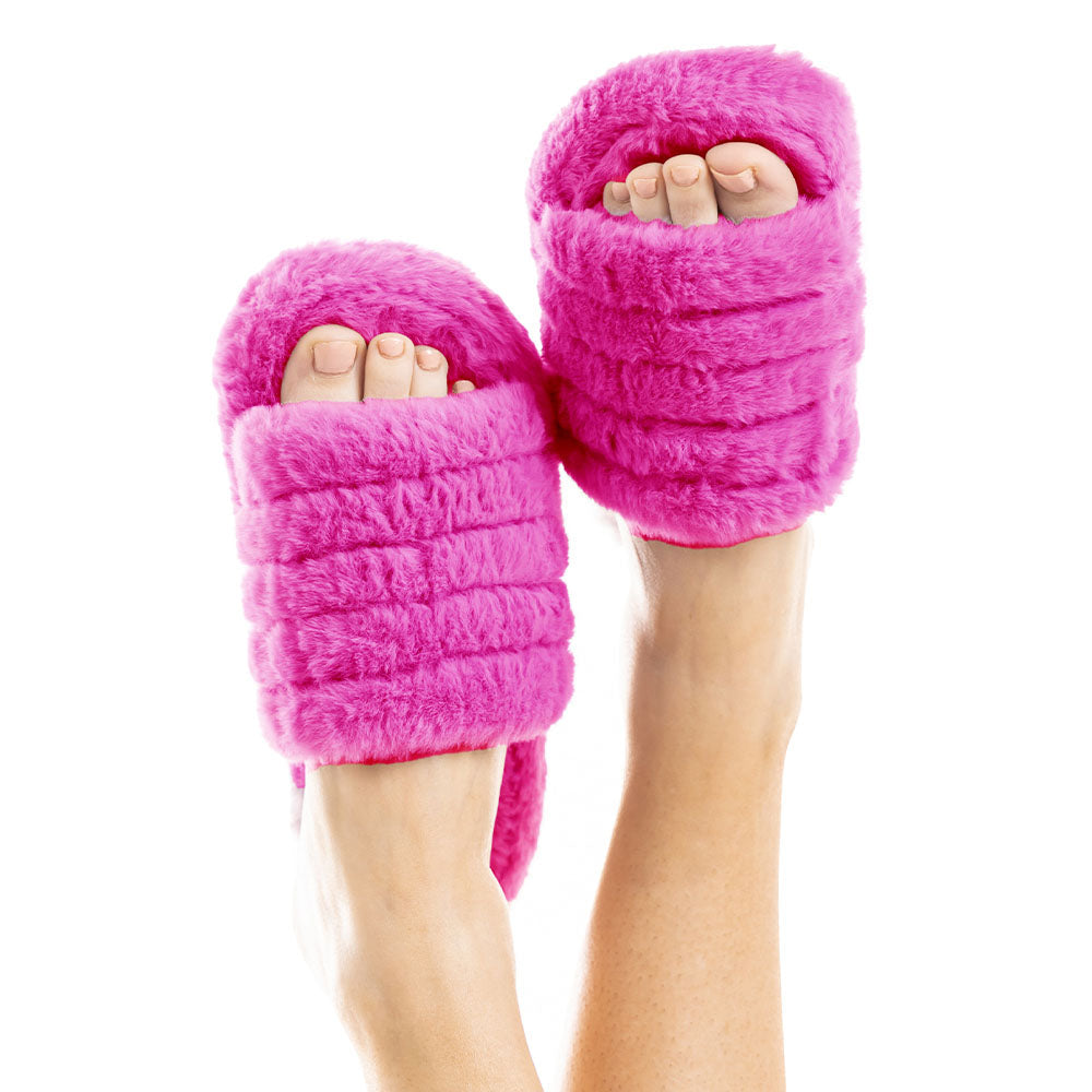 Fuchsia Faux Fur Slippers for Women