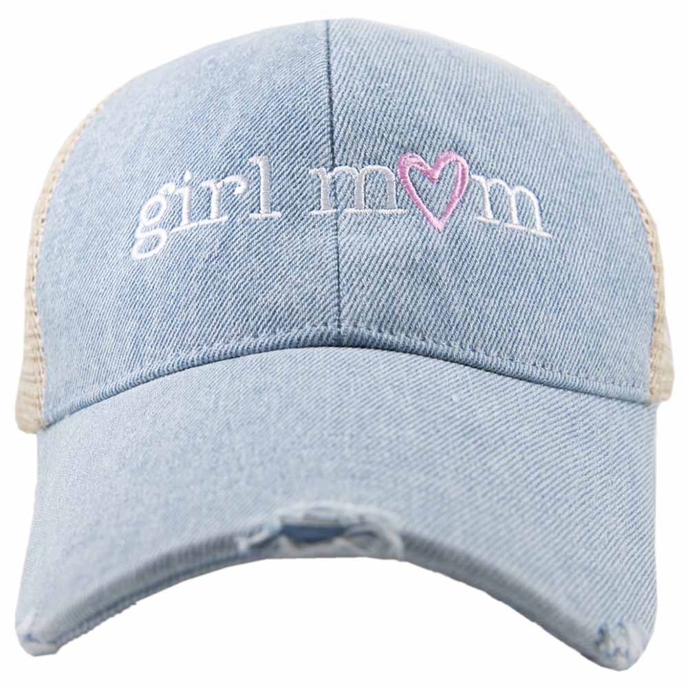 Girl Mom (Pink Heart) Denim Trucker Wholesale Hat