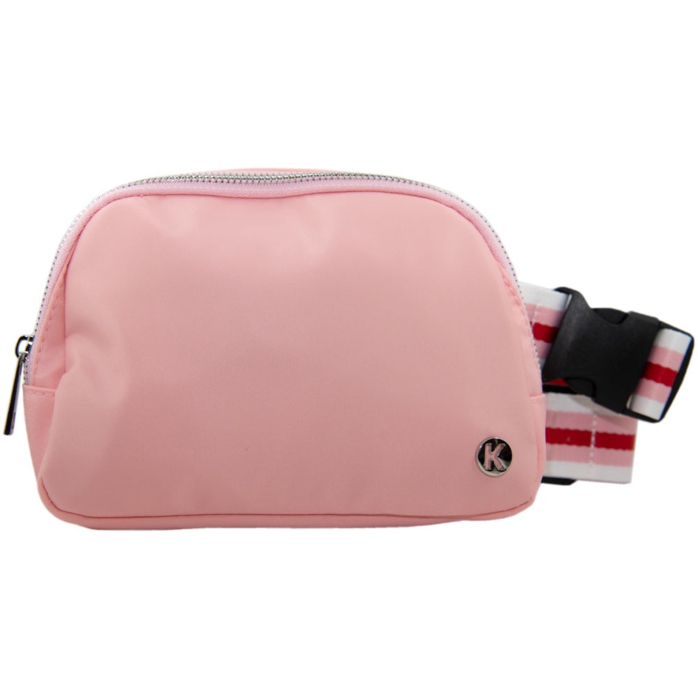 Light Pink Wholesale Solid Belt Bag with Striped Strap