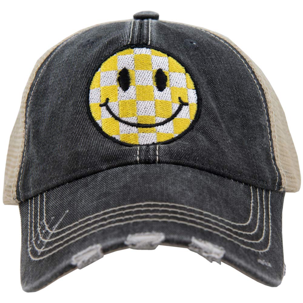 Yellow Checkered Happy Face Wholesale Trucker Hat