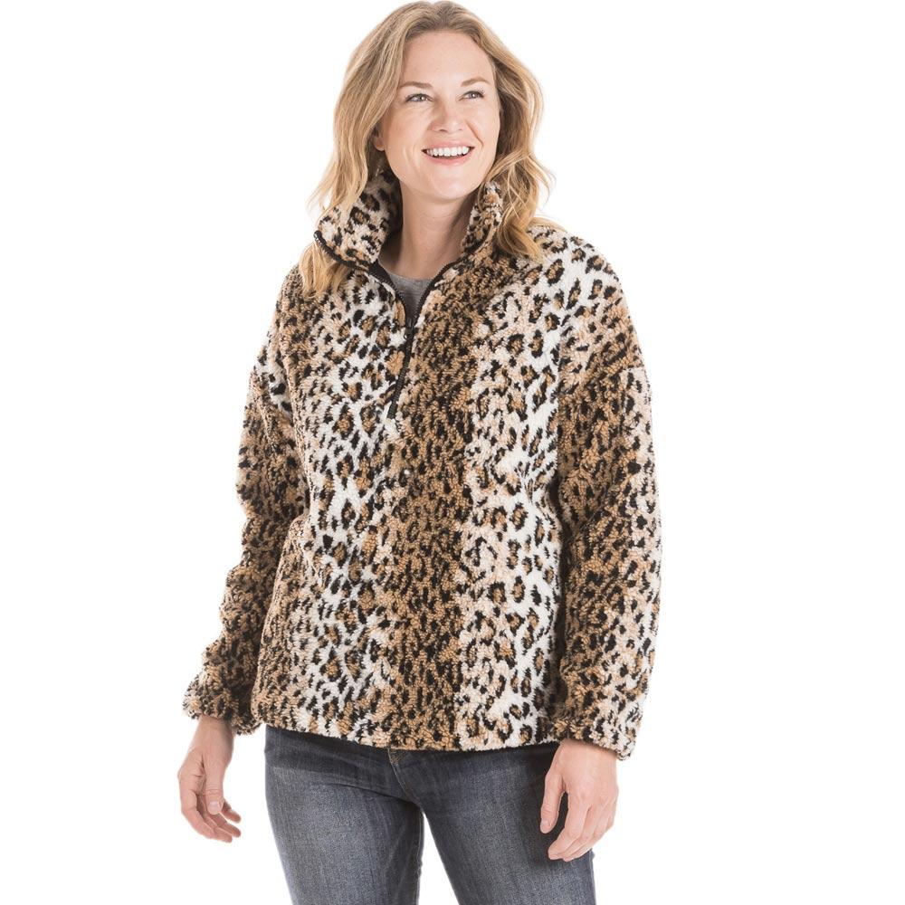 Brown Leopard Sherpa PULLOVER with Pockets