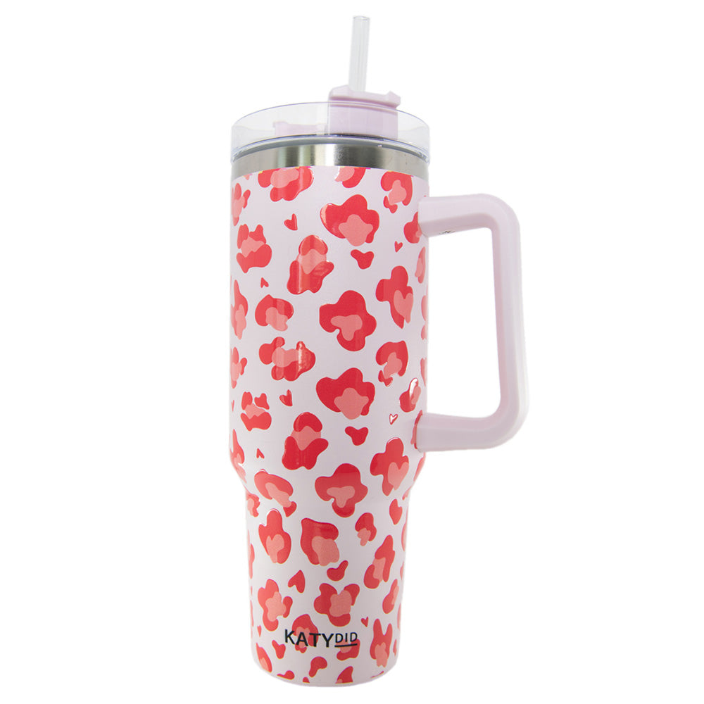 Pink Leopard Coffee Tumbler with Handle