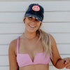 Hot Pink Lightning Happy Face (Black/Tan) Wholesale Trucker Hat