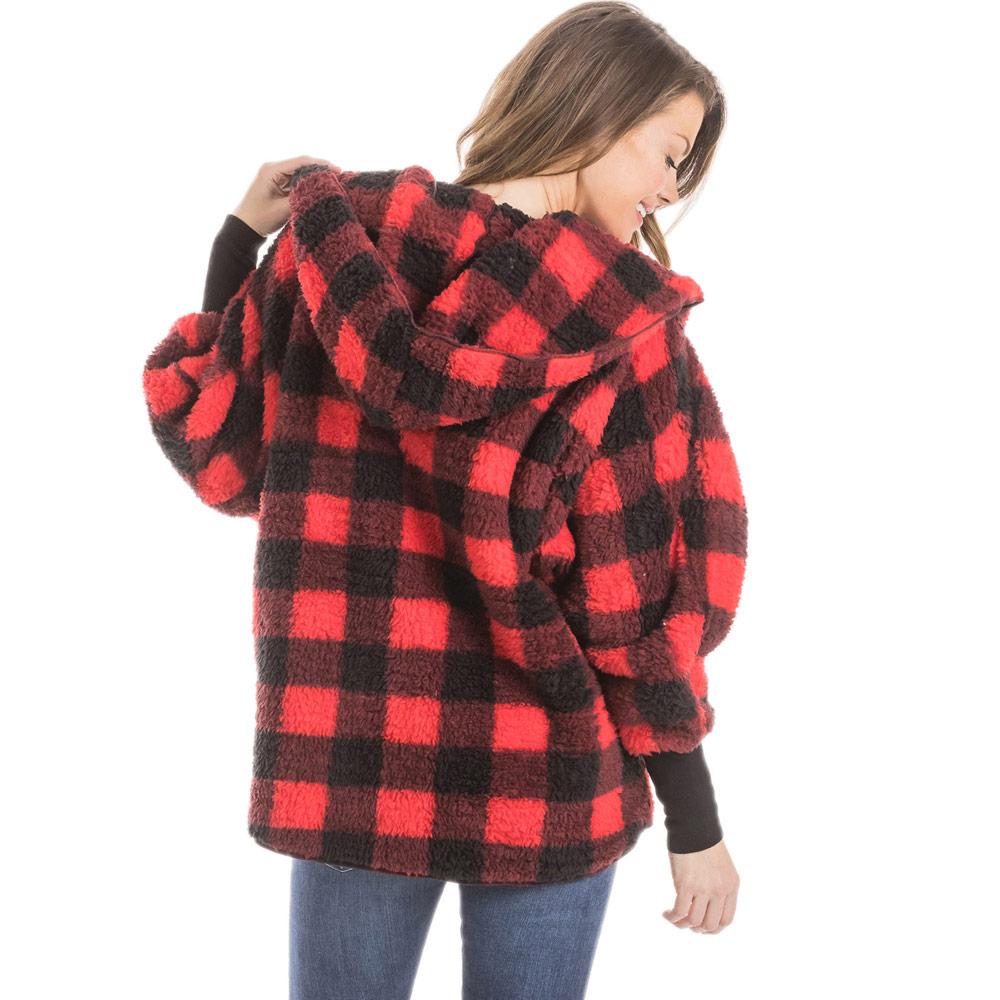 Red Plaid Lightweight BODY WRAP with Hoodie and Pockets