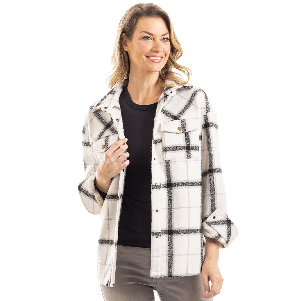 White and Black Plaid Shacket for Women