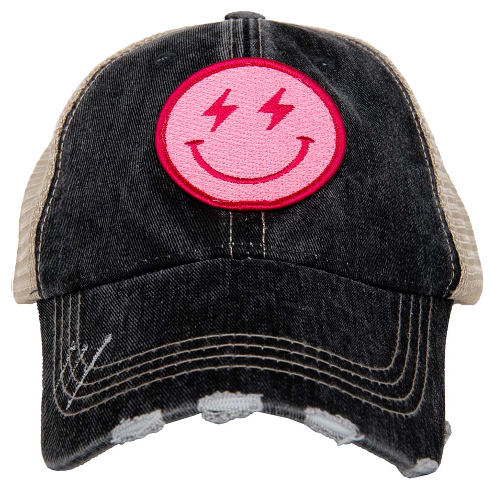 Hot Pink Lightning Smiley Face Trucker Hat