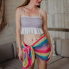 Neon Rainbow Striped Crochet Coverup Sarong Beach Skirt