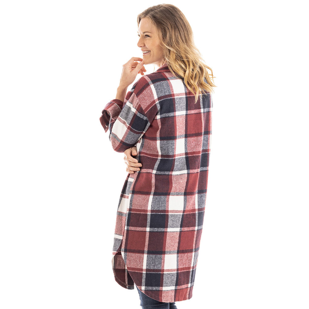 Red and Navy Long Plaid Shacket