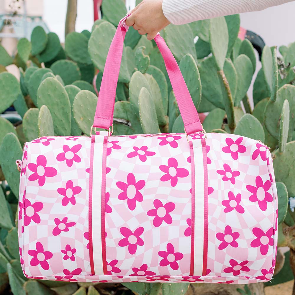 Pink Flower w/ Groovy Checkered Wholesale Weekender Bag