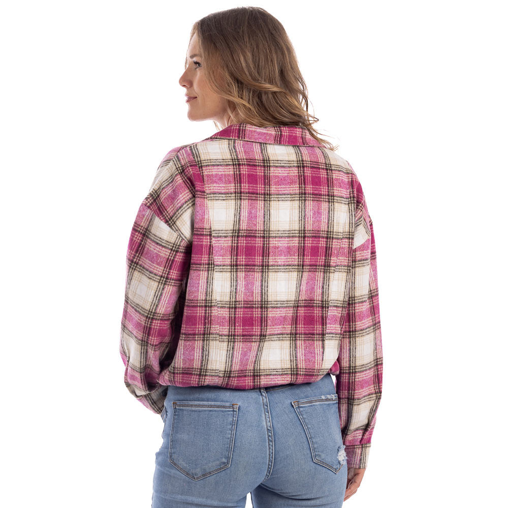 Pink Plaid Wholesale Cropped Cinched Shacket