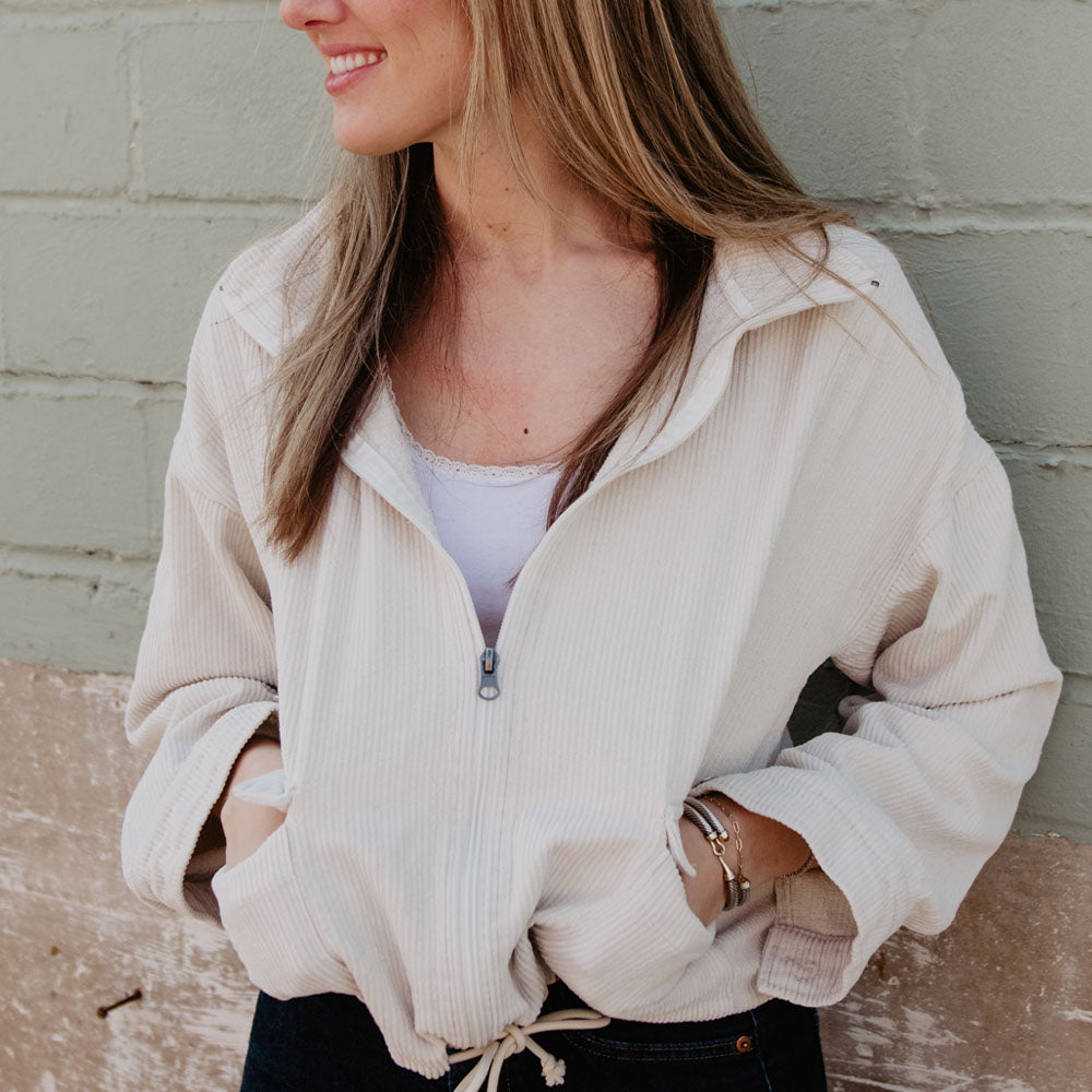 Beige Cropped CORDUROY Wholesale Cinched Shacket