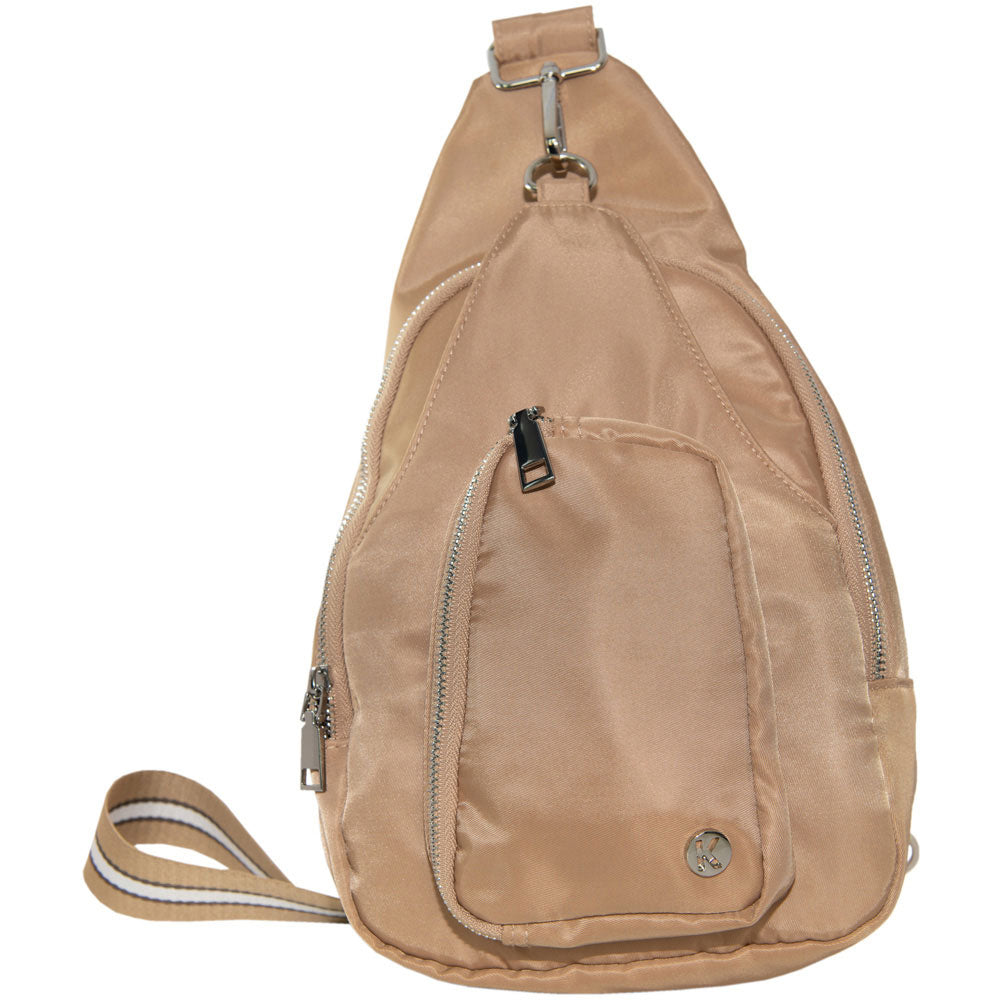 Tan Solid Wholesale SLING BAG with Striped Strap