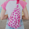Pink Flower with Groovy Checkered Wholesale Cross Body Sling Bag