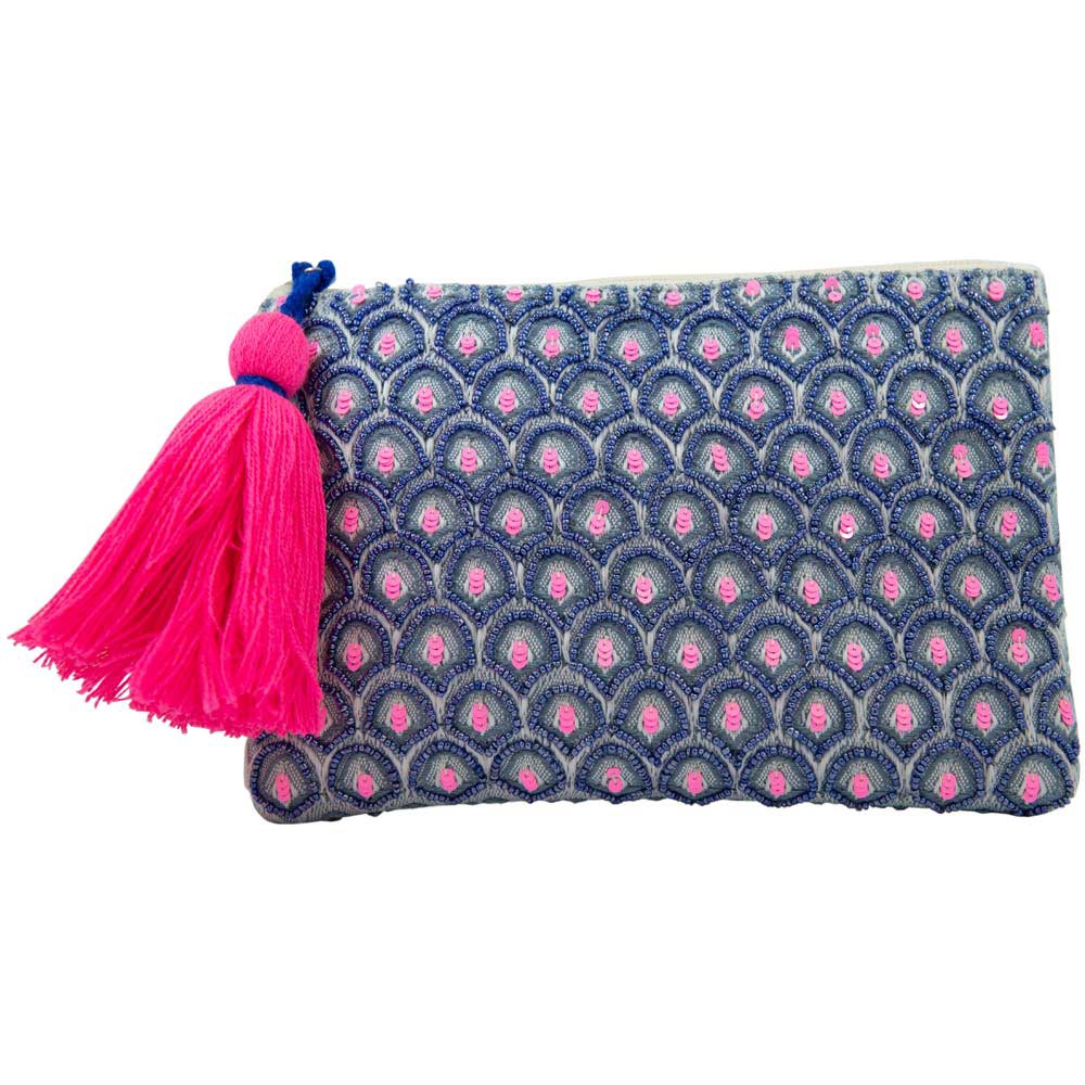 Navy and Pink Scalloped Wholesale Pocket Book with Pink Tassel