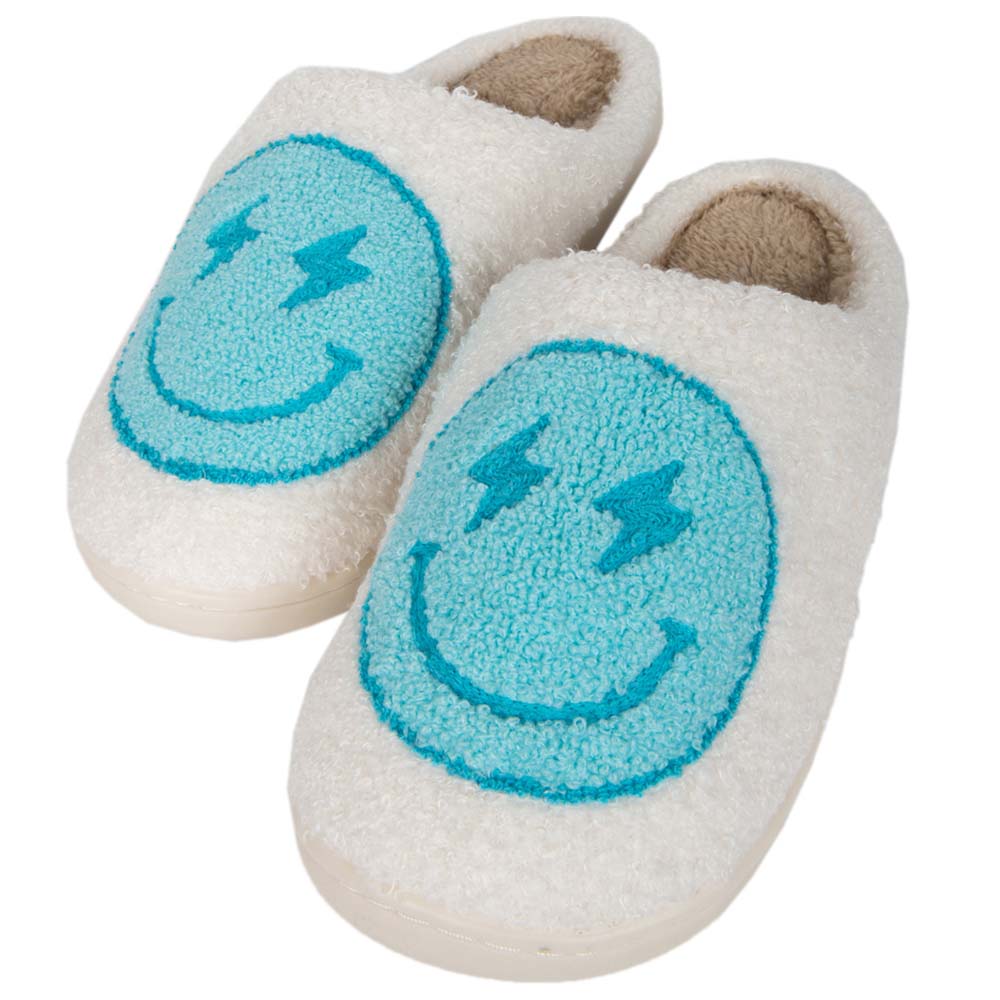 accelerator lade Melting Fuzzy Slide Slippers with Happy Faces | Katydid Wholesale