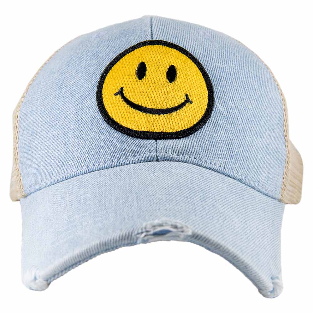 Yellow Happy Face Wholesale Denim Trucker Hat