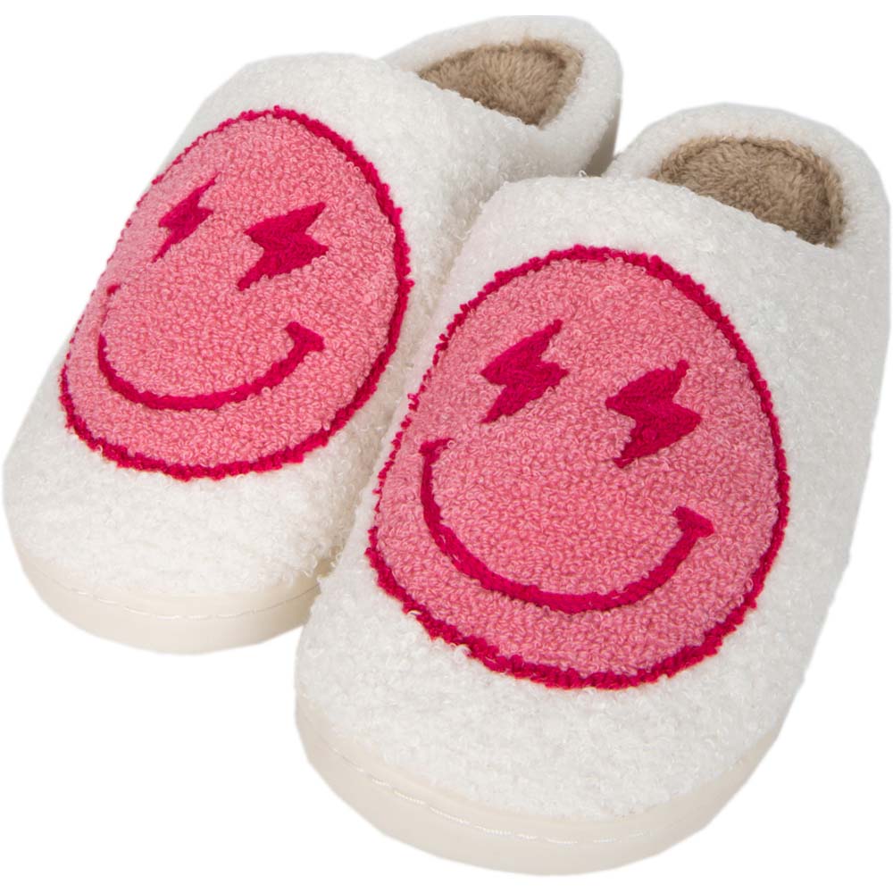 Hot Pink and White Lightning Wholesale Smiley Slippers 