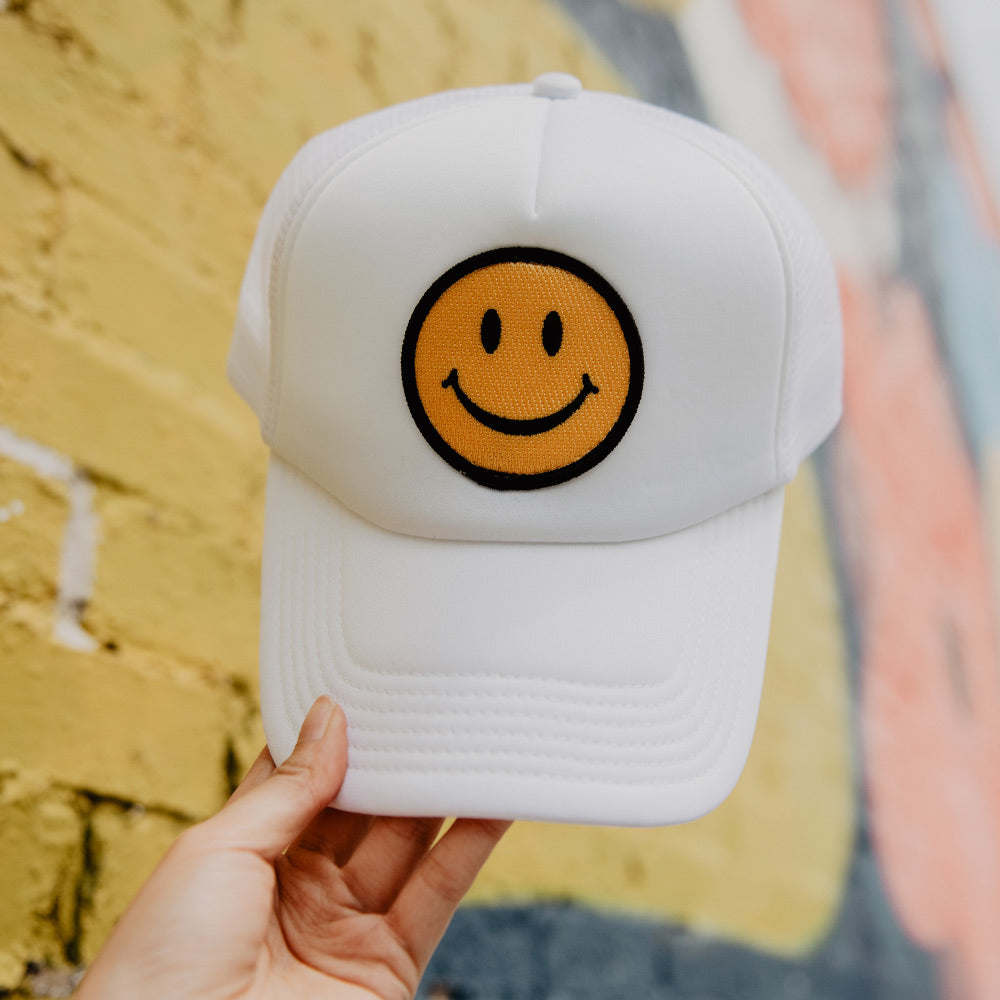 Happy Face Wholesale Trucker Hat (All White)