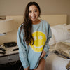 Flower Eye Happy Face Corded Pullover Sweatshirt
