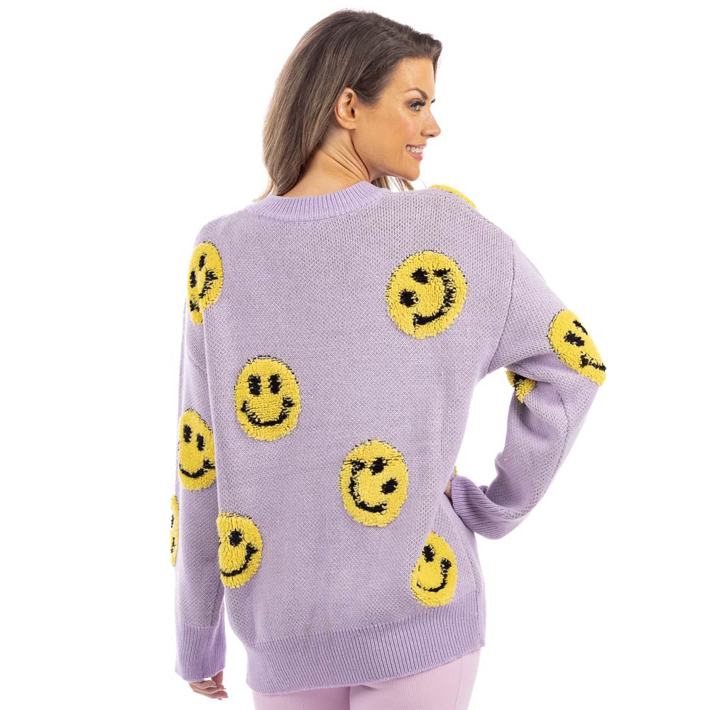 Light Purple Happy Face Wholesale Sweater