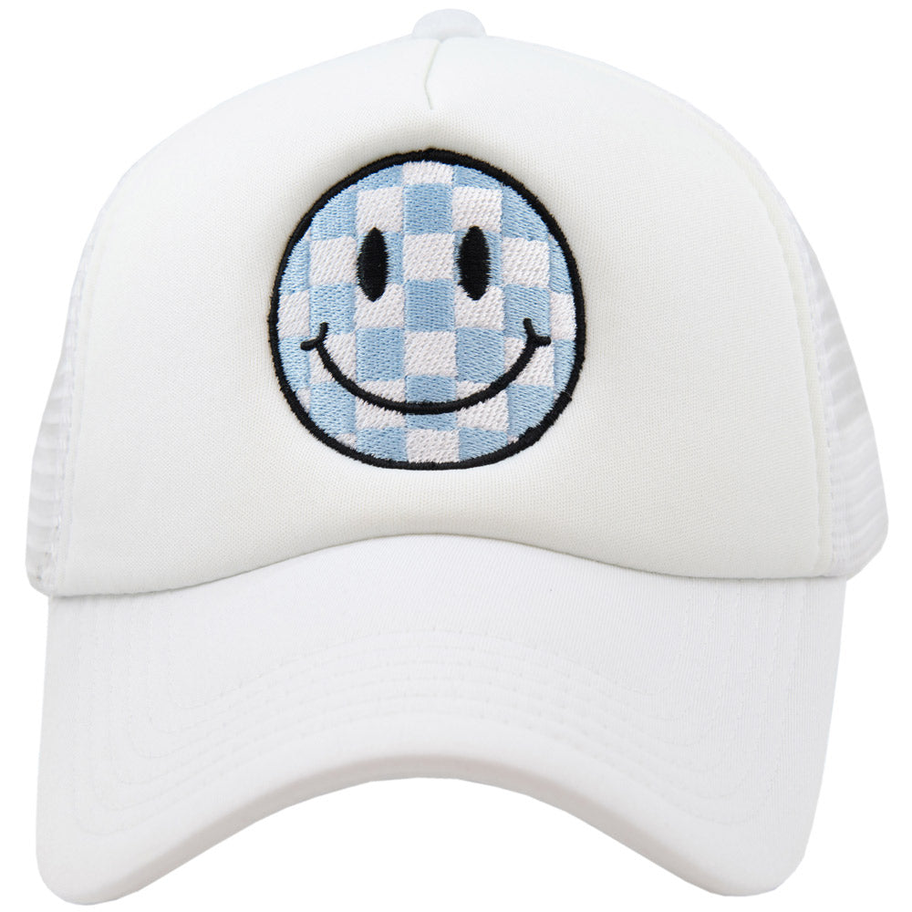 Light Blue Checkered Happy Face Wholesale Foam Hat
