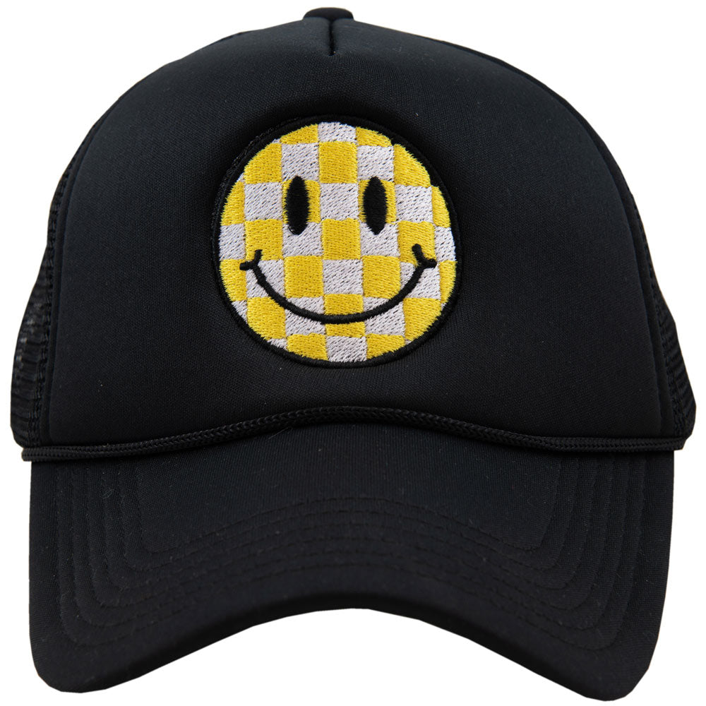 Yellow Checkered Happy Face Wholesale Foam Trucker Hat