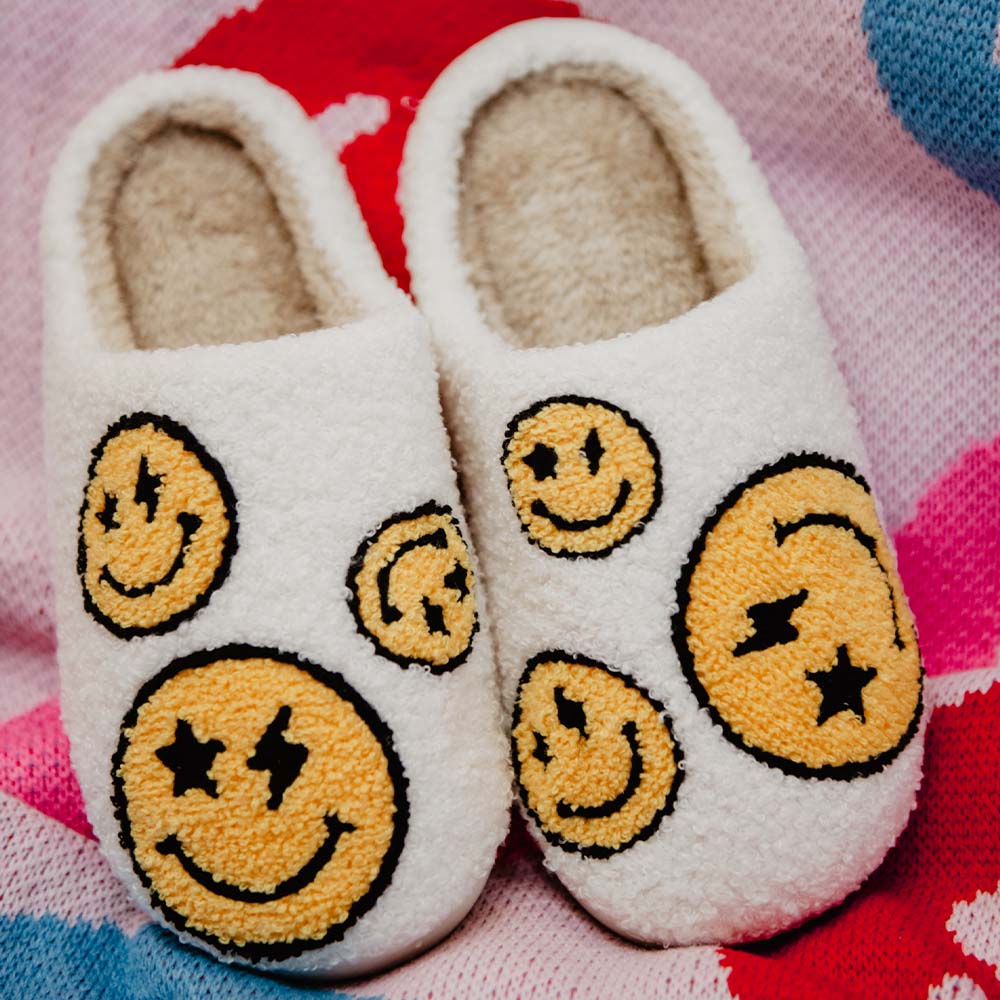 Star and Lightning Eyes Happy Faces Fuzzy Slippers