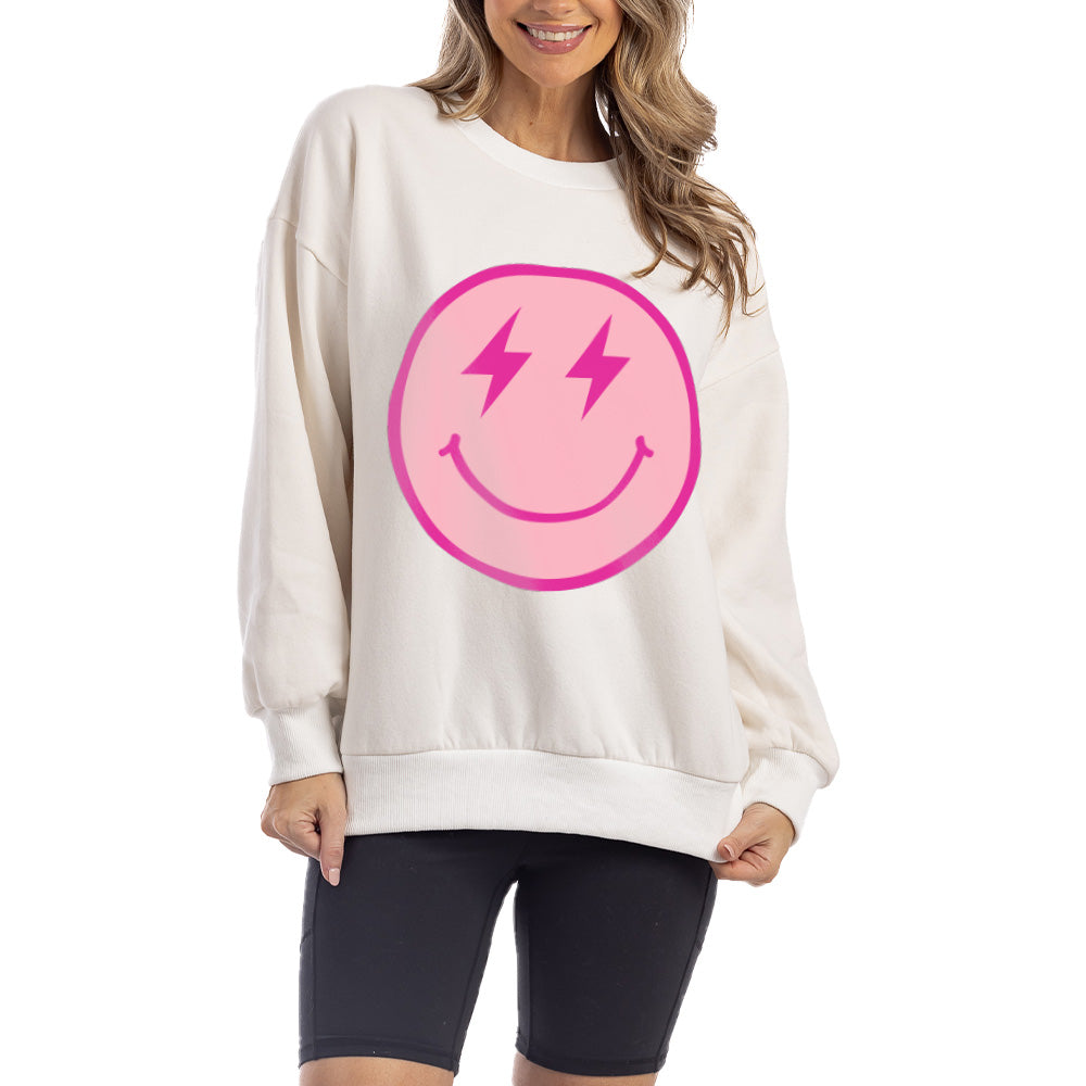 Pink Lightning Happy Face Wholesale Women's Sweatshirt