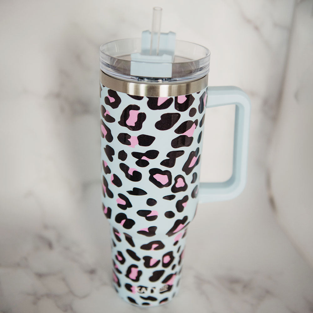 Blue Leopard Insulated Tumbler with Handle