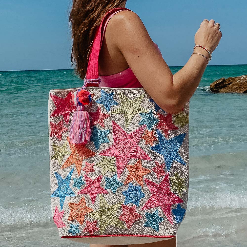 Star Beaded Large Tote Bags