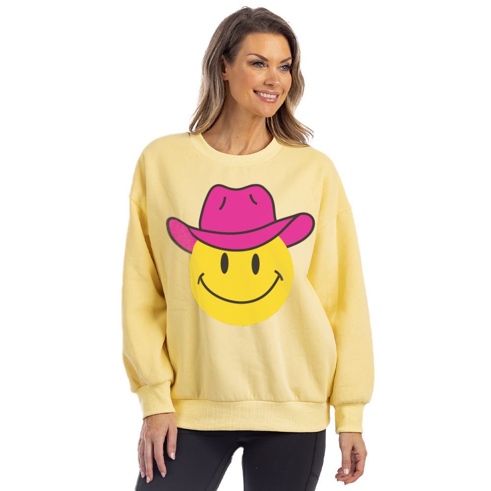 Pink Cowgirl Hat Happy Face Wholesale Graphic Sweatshirt