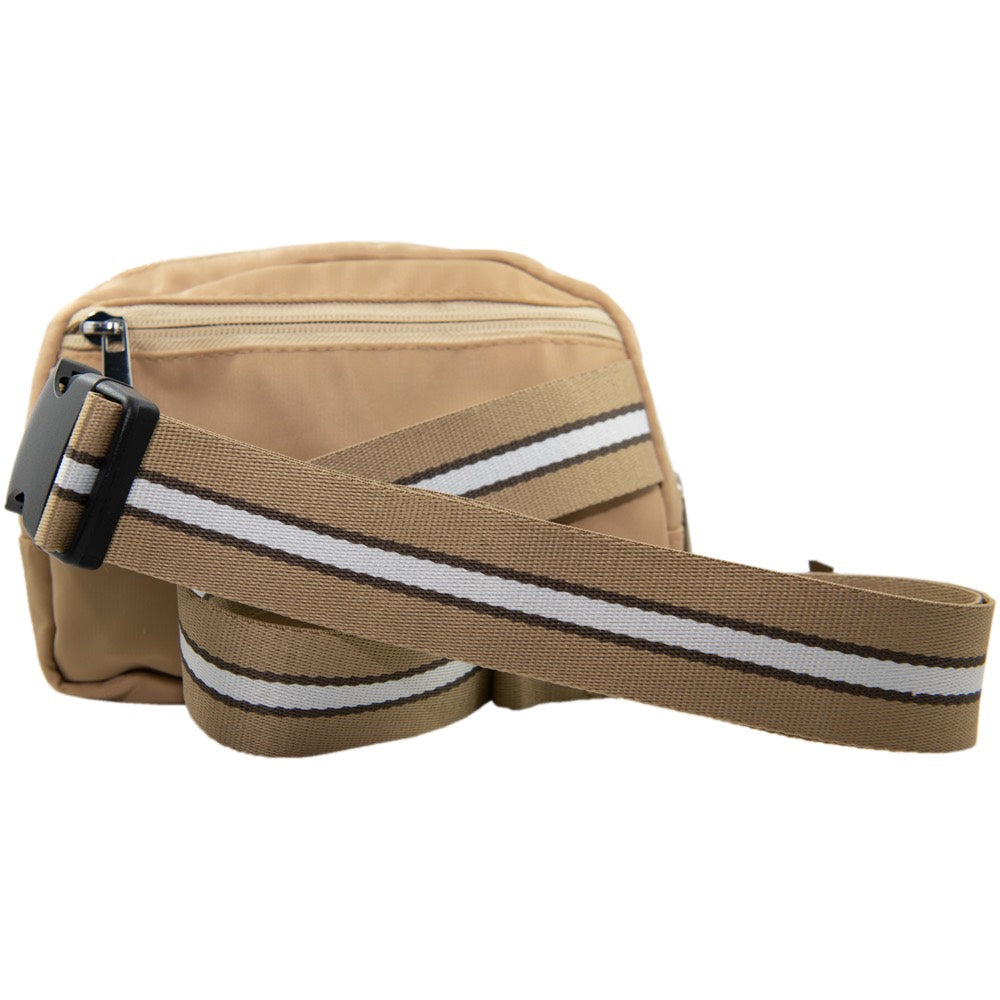 Tan Solid Wholesale Belt Bag with Striped Strap