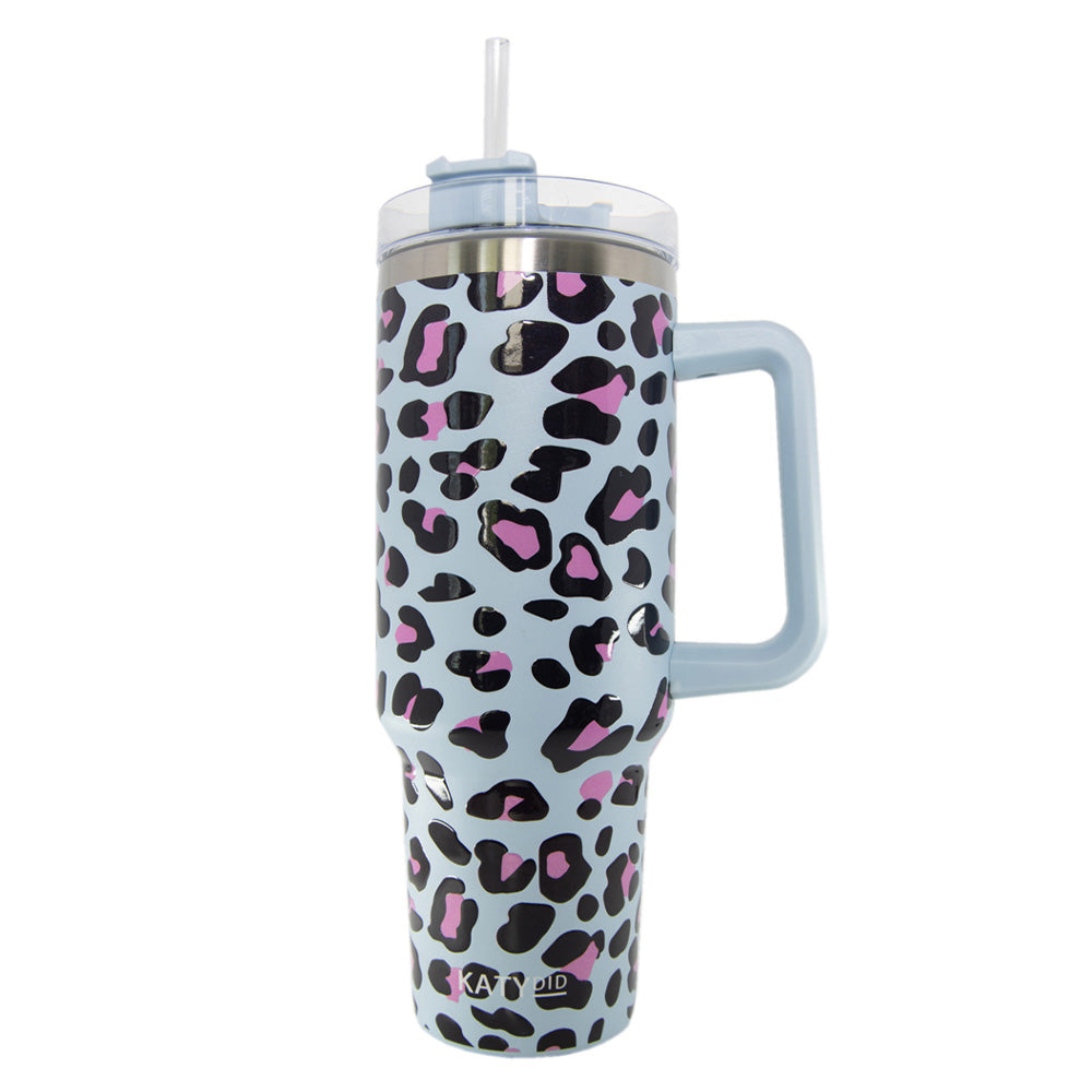 Blue Leopard Insulated Tumbler with Handle