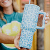 Modern Light Blue Leopard Wholesale 38 Oz Tumbler with Handle