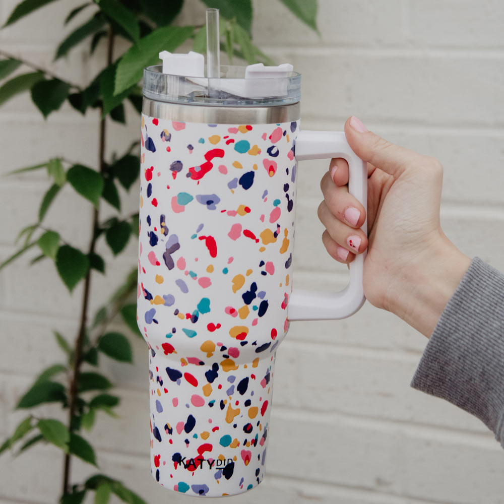 News - Mason Jar Mugs with Handle, Multi Colored Lids and Plastic Straws