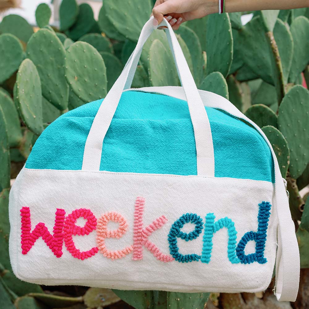 Aqua "Weekend" Fabric Wholesale Weekender Bag